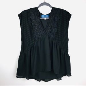 Blue Rain Lace Flowy Boho Sleeveless Black Blouse